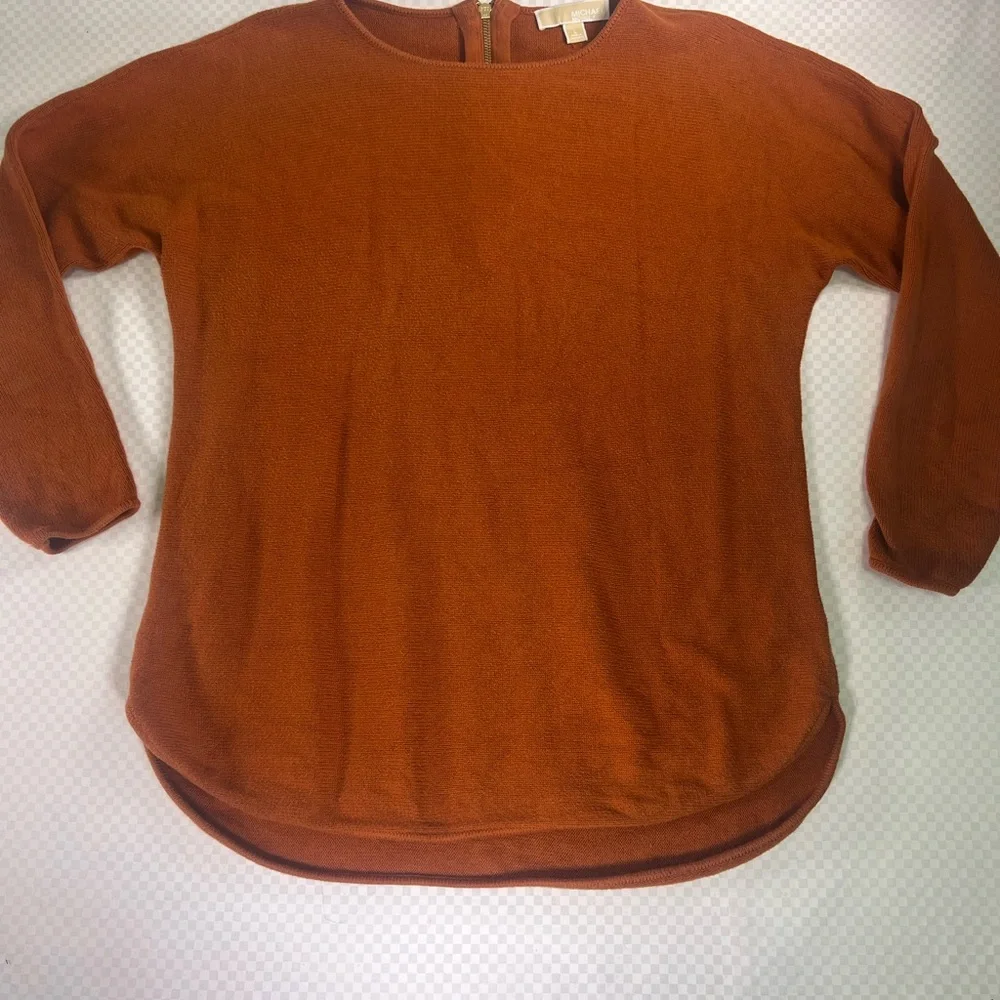 MICHAEL KORS Sweater Womens L Rust Color Pullover Gold‎ Back Zipper Long Sleeve!